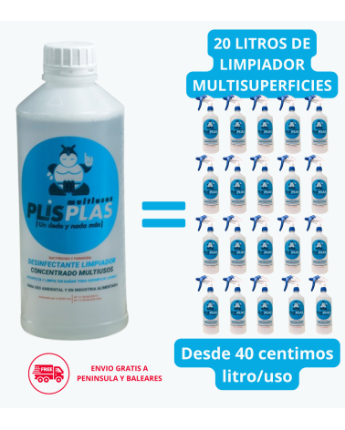Pack 6 L – Desinfectante PLIS PLAS Multiusos Pro – Uso profesional (6 × 1 L + 2 pulverizadores)