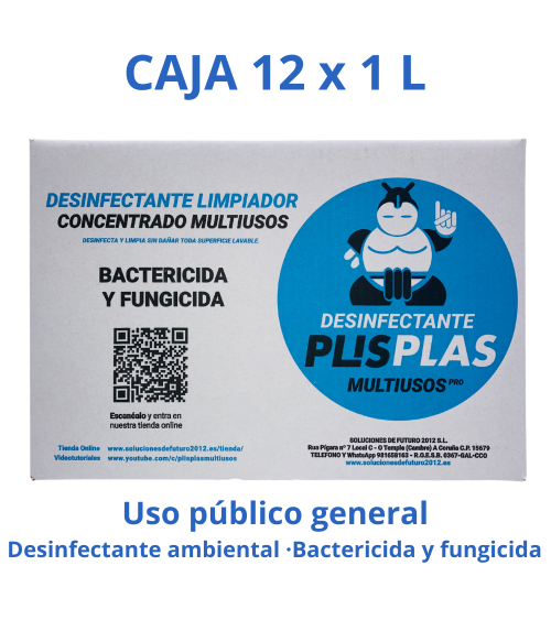 Caja 12 x 1 L Desinfectante Plis Plas Multiusos Pro uso público general bactericida y fungicida