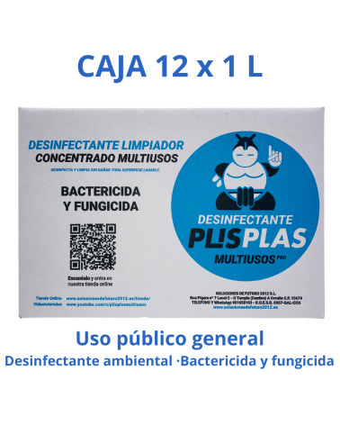 Caja 12 x 1 L Desinfectante Plis Plas Multiusos Pro uso público general bactericida y fungicida