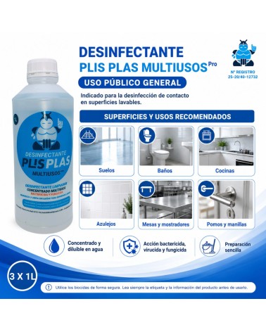 Pack 3 x 1 L Desinfectante Plis Plas Pro para superficies lavables