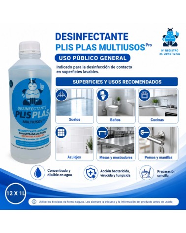 Caja 12 x 1 L Desinfectante Plis Plas Pro para superficies lavables
