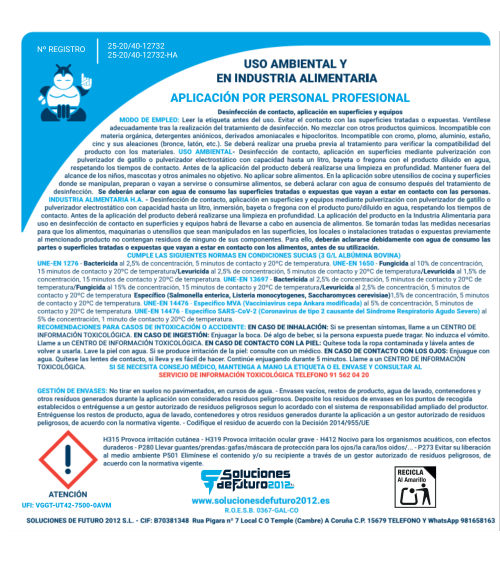 Etiqueta profesional del Desinfectante PLIS PLAS Multiusos Pro 1 L para uso ambiental e industria alimentaria