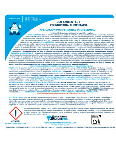 Etiqueta profesional del Desinfectante PLIS PLAS Multiusos Pro 1 L para uso ambiental e industria alimentaria