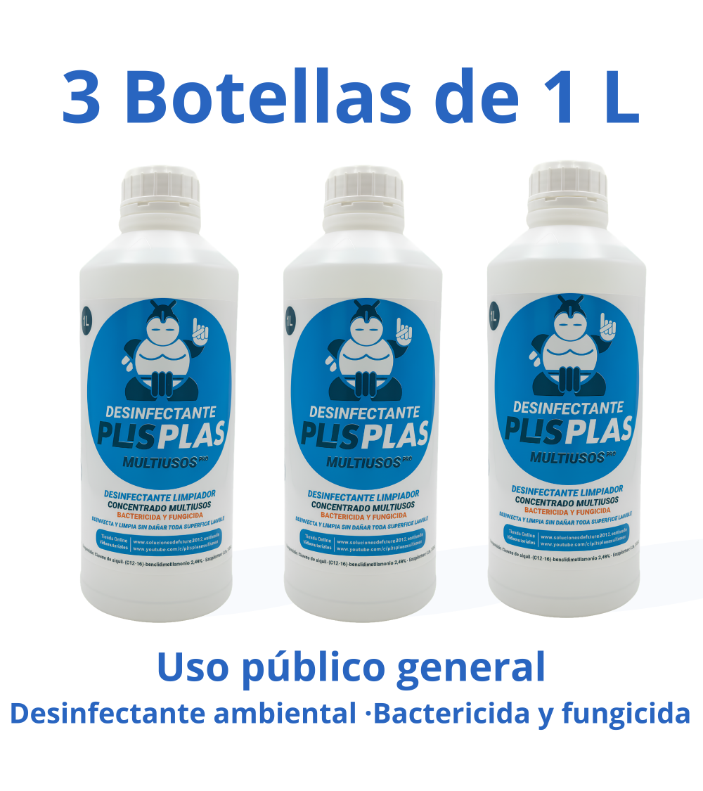 Pack de 3 botellas de 1 L de Desinfectante PLIS PLAS Multiusos Pro – Uso público general