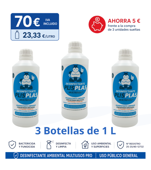 Pack de 3 botellas de 1 L de Desinfectante PLIS PLAS Multiusos Pro por 70 € – Ahorra 5 €