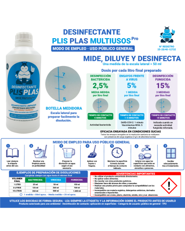 Modo de empleo y diluciones de PLIS PLAS Pro – Uso público general
