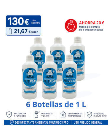 Pack de 6 botellas de 1 L de Desinfectante PLIS PLAS Multiusos Pro por 130 € – Ahorra 20 €