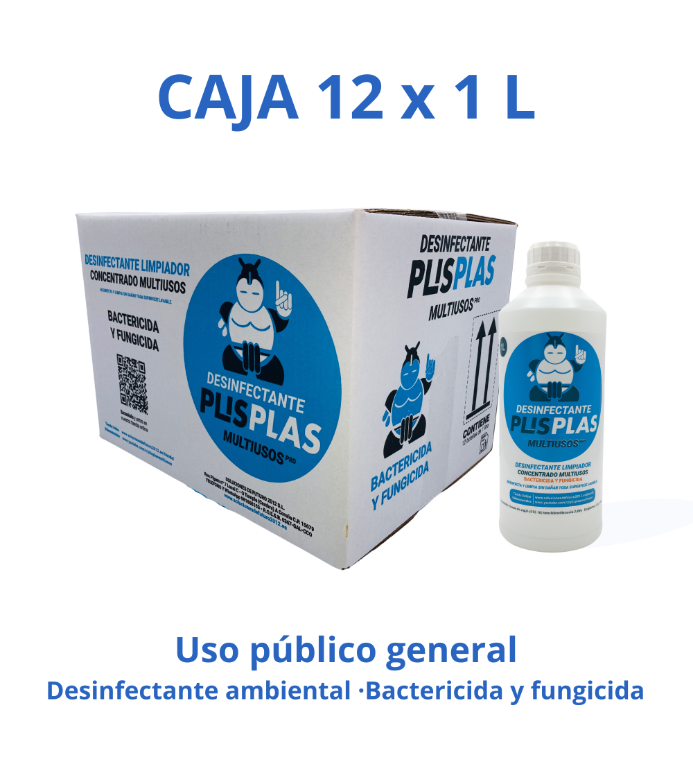 Caja de 12 botellas de 1 L de Desinfectante PLIS PLAS Multiusos Pro – Uso público general