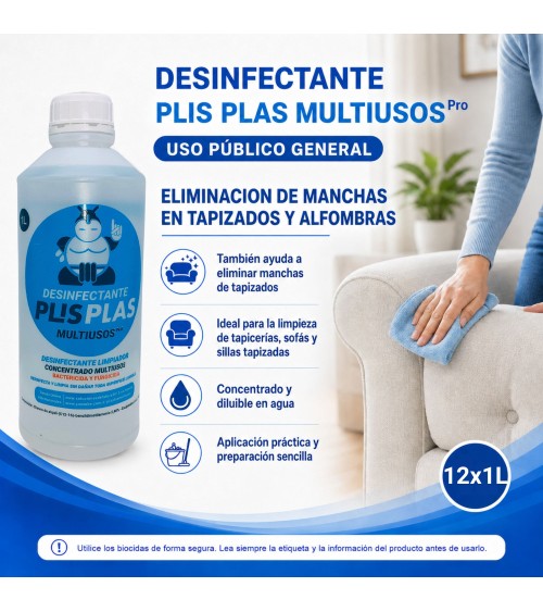 Limpieza de manchas en tapizados y alfombras con PLIS PLAS Multiusos Pro – Caja de 12 botellas de 1 L, uso público general