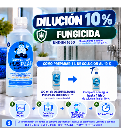 Dilución al 10 % para actividad fungicida según condiciones autorizadas