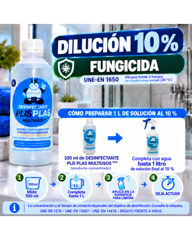 Dilución al 10 % para actividad fungicida según condiciones autorizadas