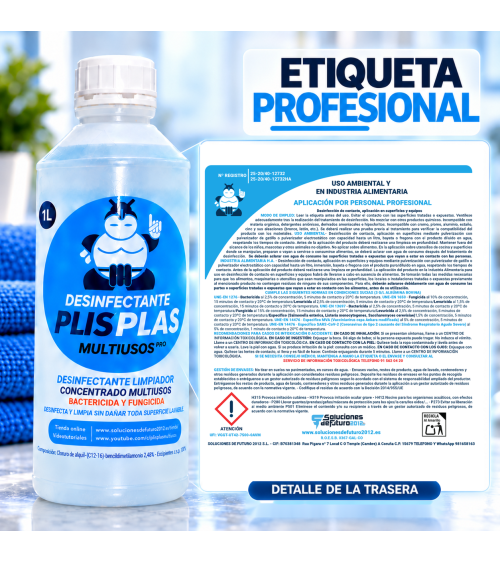 Etiqueta trasera profesional de Desinfectante PLIS PLAS Multiusos Pro 1 L