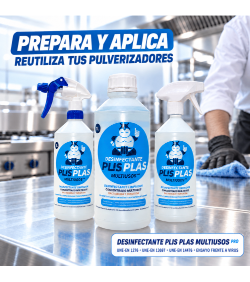 Preparación y aplicación de PLIS PLAS Multiusos Pro con pulverizadores reutilizables