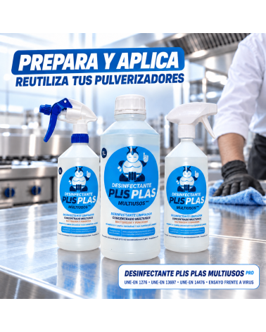 Preparación y aplicación de PLIS PLAS Multiusos Pro con pulverizadores reutilizables