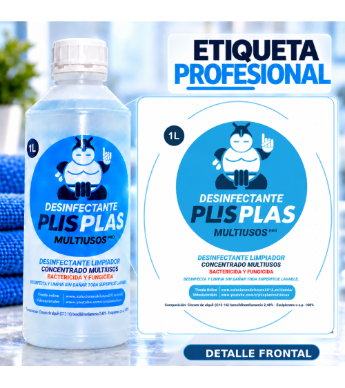Etiqueta frontal profesional de Desinfectante PLIS PLAS Multiusos Pro 1 L