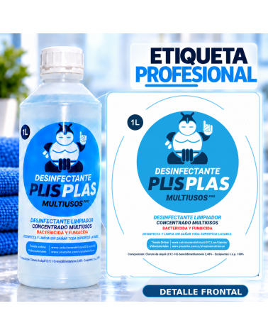 Etiqueta frontal profesional de Desinfectante PLIS PLAS Multiusos Pro 1 L