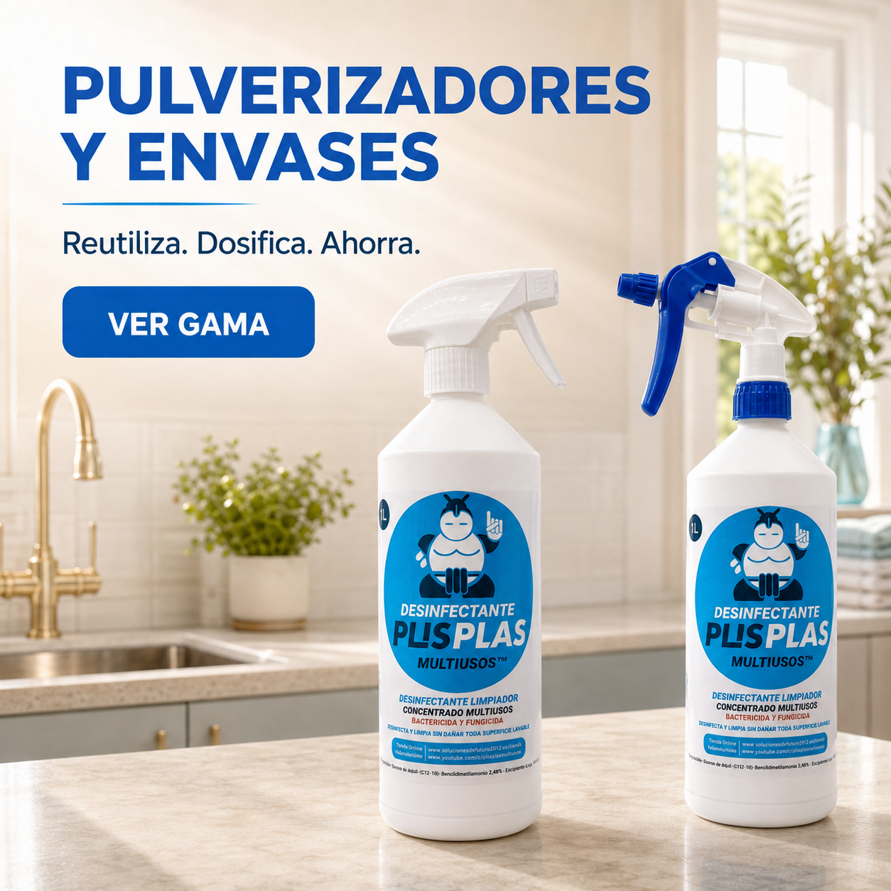 Pulverizadores y botellas reutilizables para Desinfectante PLIS PLAS Multiusos Pro
