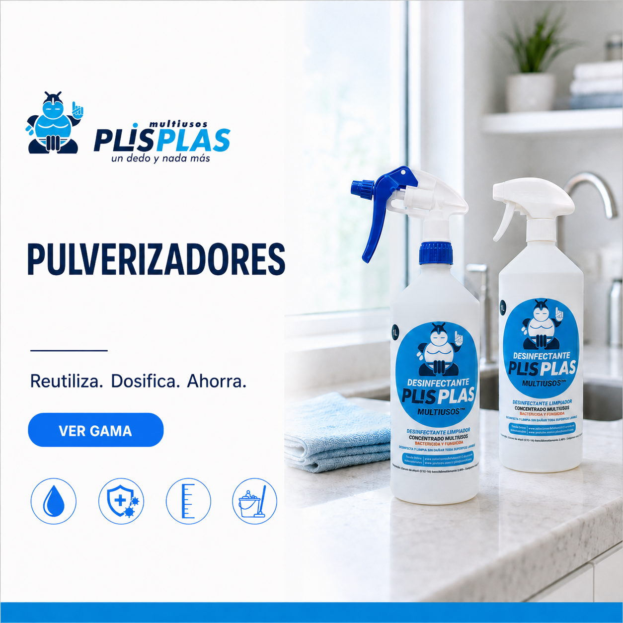 Pulverizadores y botellas reutilizables para Desinfectante PLIS PLAS Multiusos Pro